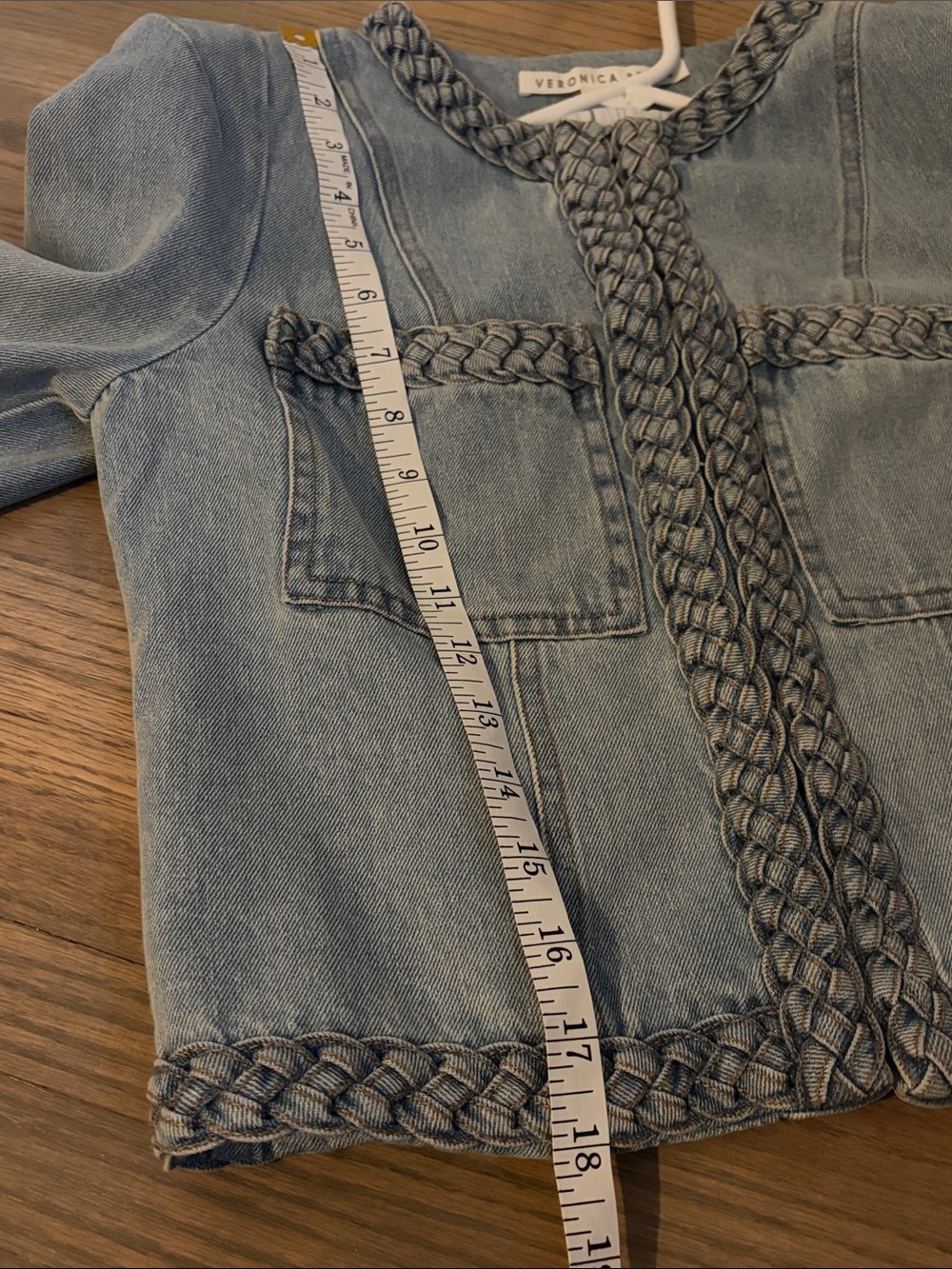 Veronica Beard Lt Blue Arrowe Cropped Denim Blazer Jacket with Braided Trim - 2 - Picture 12 of 12